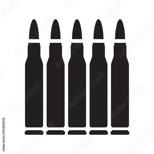 Ammunition bullet cartridge for rifle gun weapon military supply for army soldier combat equipment lead projectile vector solid glyph icon