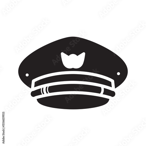 Solid glyph vector icon of a military captain hat and officer cap for professional uniform representing navy authority and pilot headwear symbol