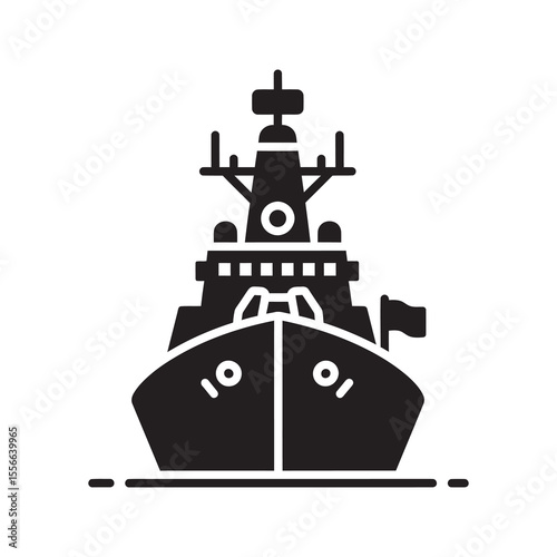 Solid glyph vector icon design of a naval warship and military battleship for sea combat representing maritime force and navy vessel transport