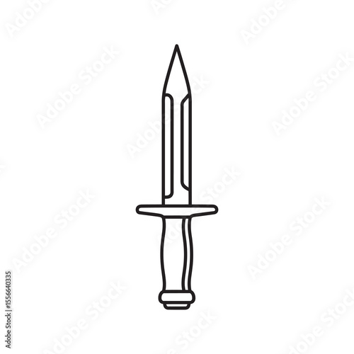 Solid glyph vector icon of a military combat dagger and sharp blade knife for close quarters fighting representing a tactical steel survival weapon