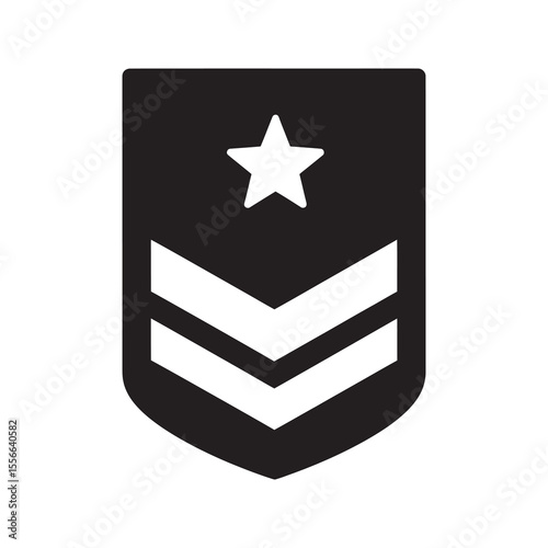 Solid glyph vector icon of a military sergeant chevron rank representing army force insignia and soldier uniform promotion patch or badge emblem