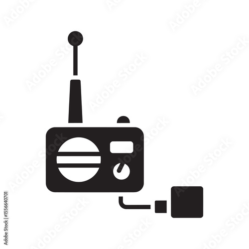 Solid glyph vector icon of a military field radio transceiver for army communication representing tactical walkie talkie and portable technology