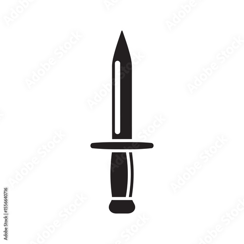 Solid glyph vector icon of a sharp combat knife or bayonet for military soldier equipment representing tactical assault weapon and survival tool