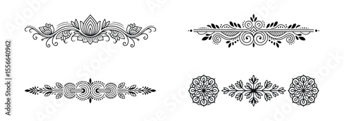 Collection of decorative floral and mandala borders isolated on white background