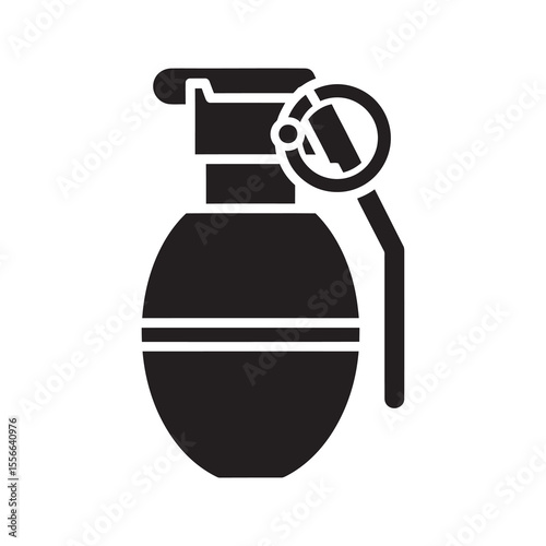 Solid glyph vector icon of a hand grenade with a pin for military combat representing an army explosive weapon and soldier assault equipment