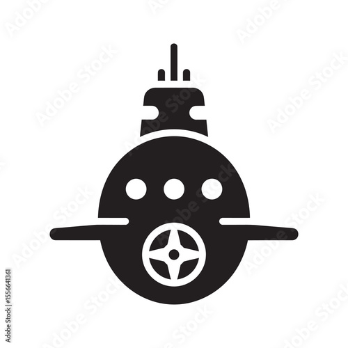 Solid glyph vector icon of a naval submarine for undersea military operation representing a submersible navy boat and stealth combat vessel