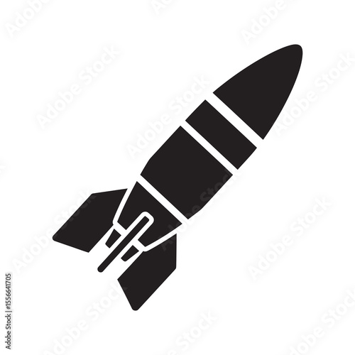 Solid glyph vector icon of a rocket missile for military attack representing a weapon of war and space exploration launch vehicle technology