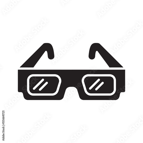 Solid glyph vector icon of 3D glasses for cinema movie viewing representing modern entertainment technology and stereoscopic visual film effect