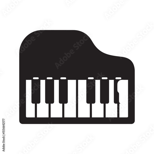 Solid glyph vector icon of a grand piano keyboard representing a musical instrument for classical music concert and melody composition art