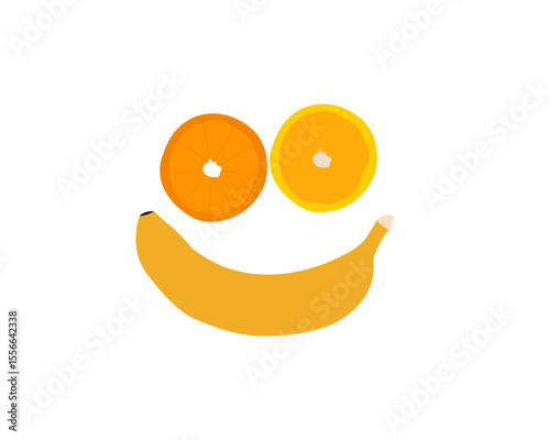 A banana and orange food icon set features vector illustrations of ripe bananas, peeled bananas, orange slices, juice glasses, smoothies,fruit baskets. Ideal for healthy eating apps, juice bars, food.