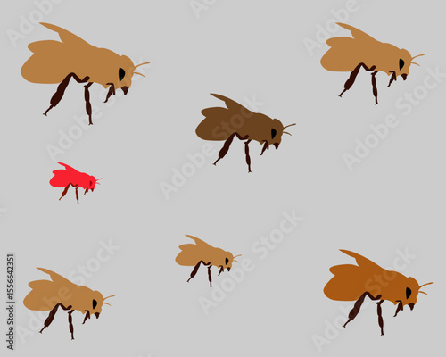 A bee icon set includes vector illustrations of bees in various styles, such as flying bees, honey bees, beehives, flowers, honeycombs. Ideal for environmental projects, agriculture, nature education.