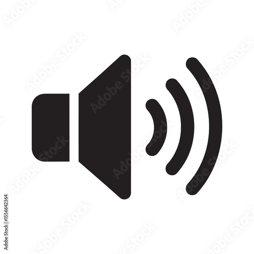 Solid glyph vector icon of a speaker with sound waves representing loud audio volume and public address system for music or alert broadcast