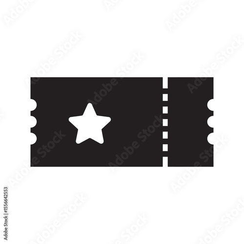 Solid glyph vector icon of a cinema ticket stub with a star representing movie admission pass for film festival and entertainment event