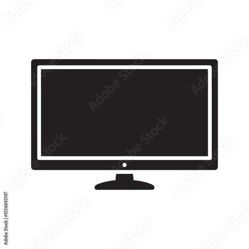 Solid glyph vector icon of a widescreen computer monitor representing a desktop pc display or a modern flat screen television for entertainment