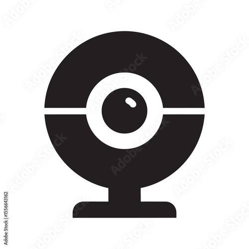 Solid glyph vector icon of a webcam for computer video chat representing an online conference call and live stream communication device