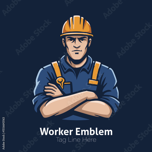 Confident Construction Worker Emblem