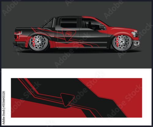 Red and Black Truck Wrap Design Template Vehicle