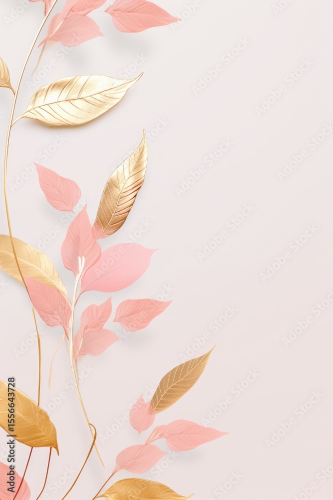 Fototapeta premium gold brown leaves pink background with copy space
