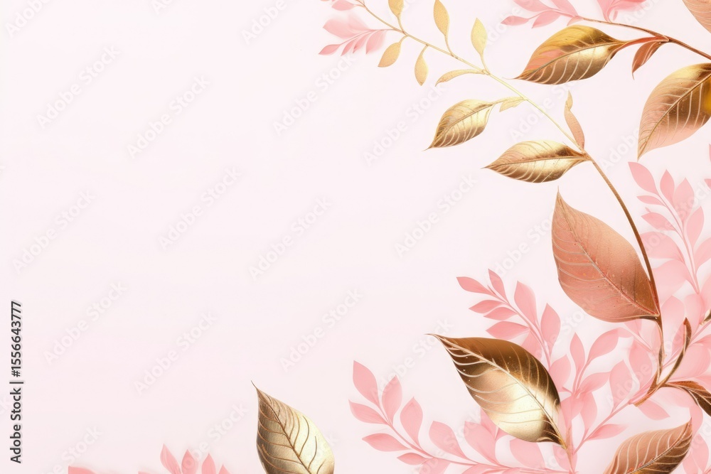 Fototapeta premium gold brown leaves pink background with copy space