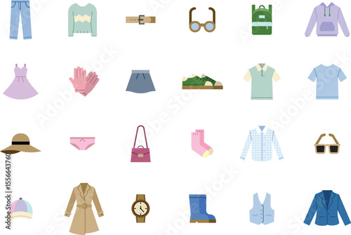 Clothing and Fashion Items Icon Set