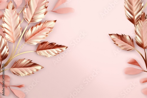 gold brown leaves pink background with copy space