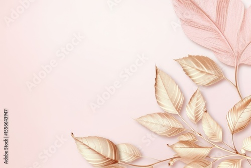 gold brown leaves pink background with copy space