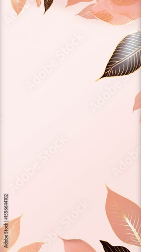 gold brown leaves pink background with copy space