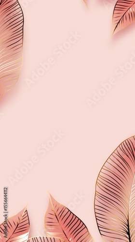 gold brown leaves pink background with copy space