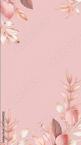 gold brown leaves pink background with copy space