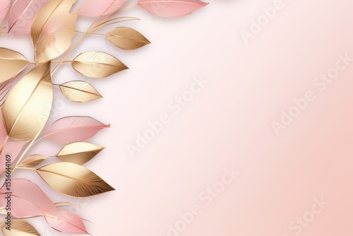 gold brown leaves pink background with copy space