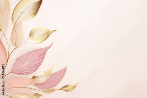 gold brown leaves pink background with copy space