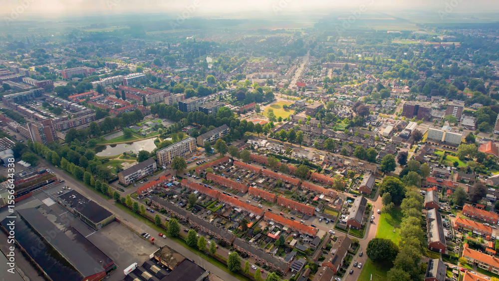Obraz premium Aerial view of the old town of the city Hoogezand in the Netherlands on a sunny day in summer