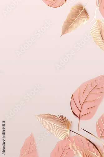 gold brown leaves pink background with copy space