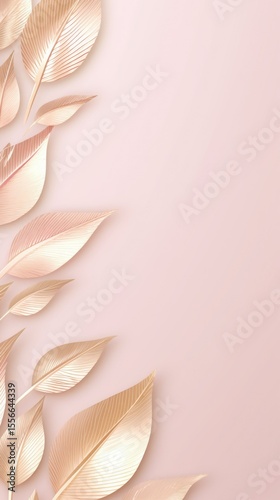 gold brown leaves pink background with copy space
