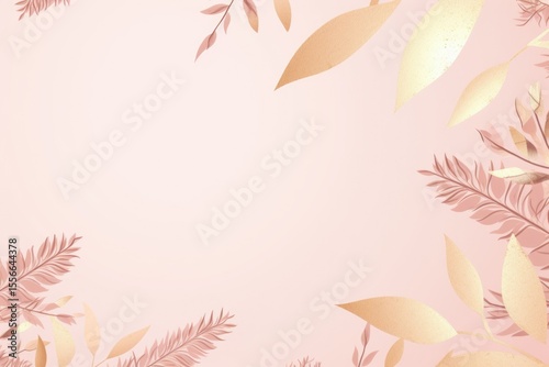 gold brown leaves pink background with copy space