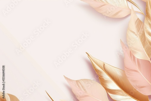 gold brown leaves pink background with copy space
