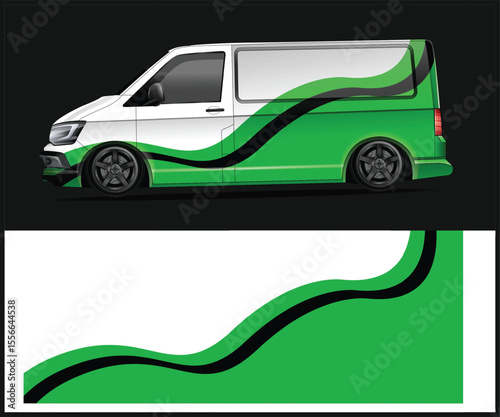 Green and White Car Wrap Design for Van