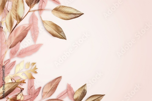 gold brown leaves pink background with copy space
