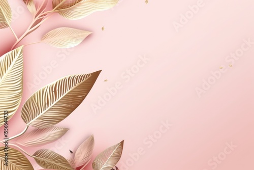gold brown leaves pink background with copy space