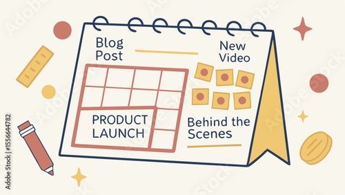 Content Marketing Calendar Illustration for Digital Strategy, Product Launch, Blog Posts, and Video Scheduling