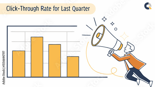 Click-Through Rate (CTR) Analysis for Last Quarter with Megaphone Promotion and Business Data Illustration