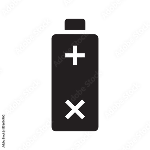 Battery charge level solid glyph icon with plus and minus for power indicator electronics device and energy status display symbol vector