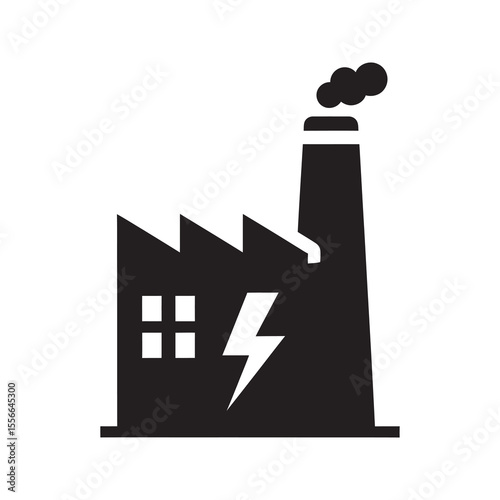Power plant solid glyph icon representing factory for electricity generation industrial energy production and utility station with smokestack