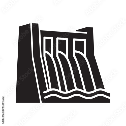 Hydropower dam solid glyph icon for renewable energy generation water power plant hydroelectric station and sustainable electricity source vector