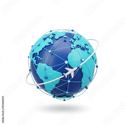 3D Icon of Global Network, Travel, and Logistics on Planet Earth