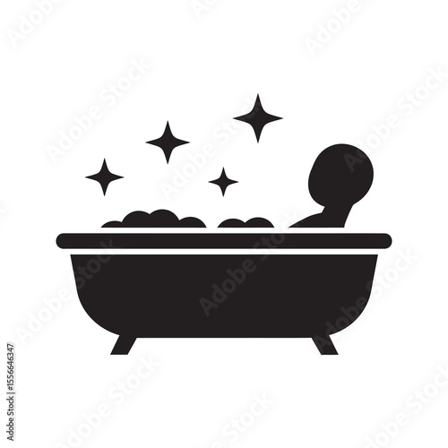 Person relaxing in bathtub solid glyph icon for bath time spa treatment hygiene and self care with bubbles and warm water for clean relaxation vector