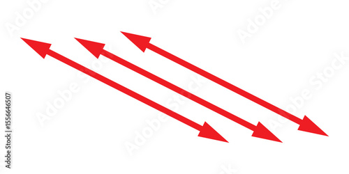 Horizontal dual sided long straight arrow signs. Black and red double arrow icon isolated on white background. Vector graphic illustration.