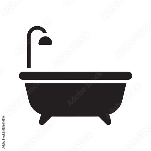 Bathroom bathtub solid glyph icon with shower head for washing and hygiene home fixture for bathing and personal care clean water and sanitation vector