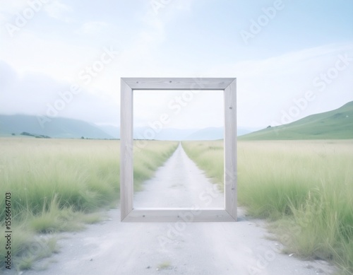 Nature Illusion Frame with Grass and Road