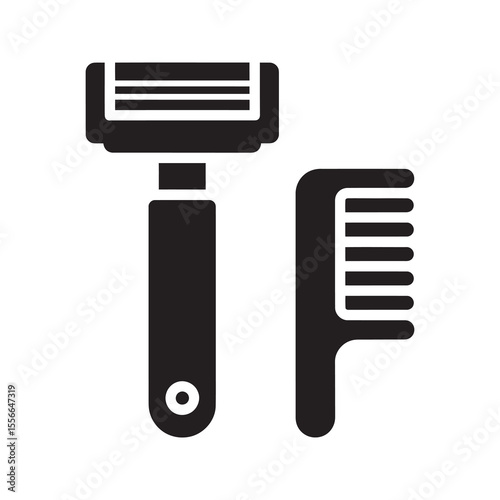 Razor and comb solid glyph icon for personal grooming and shaving men's haircut and beard care tools for a clean and stylish appearance vector